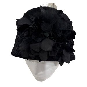 Vintage Jeanne Marie by Kathy Jeanne Cloche Hat with Flowers, Lace, Sequins
